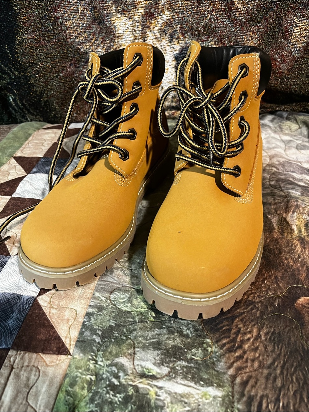 Kids' Lace-Up Work-Style Boots in Wheat